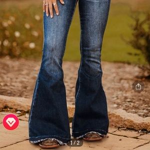 Dark Blue Slim Fit Flared Jeans